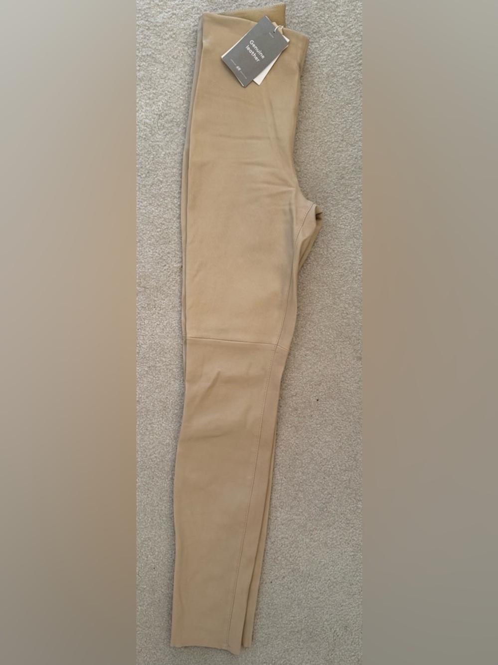 H&M Genuine Leather Leggings Beige Stretch Skinny Pants Size 2 4 6 NWT - Picture 2 of 7